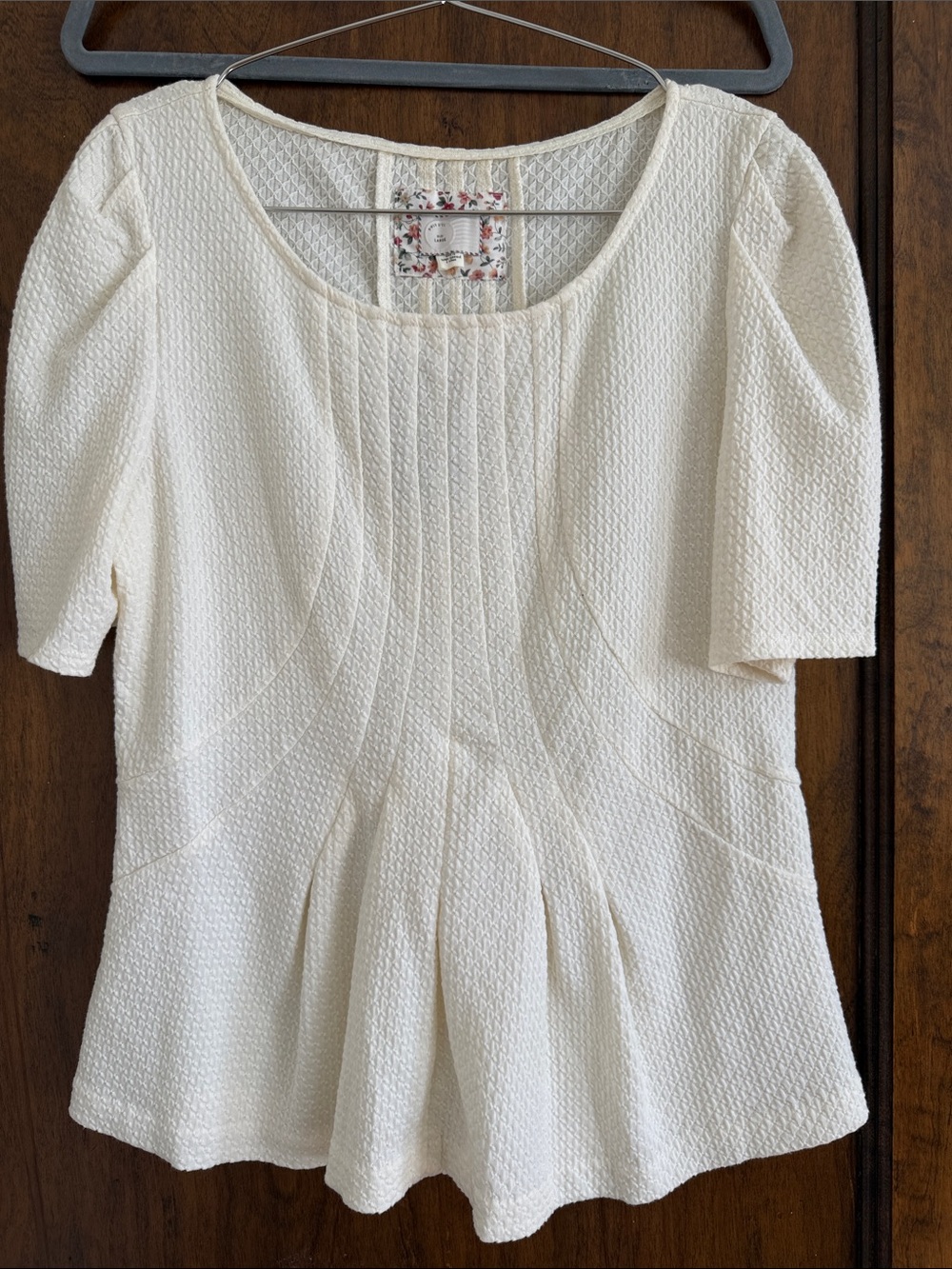 Anthropologie Ivory Textured Peplum Blouse